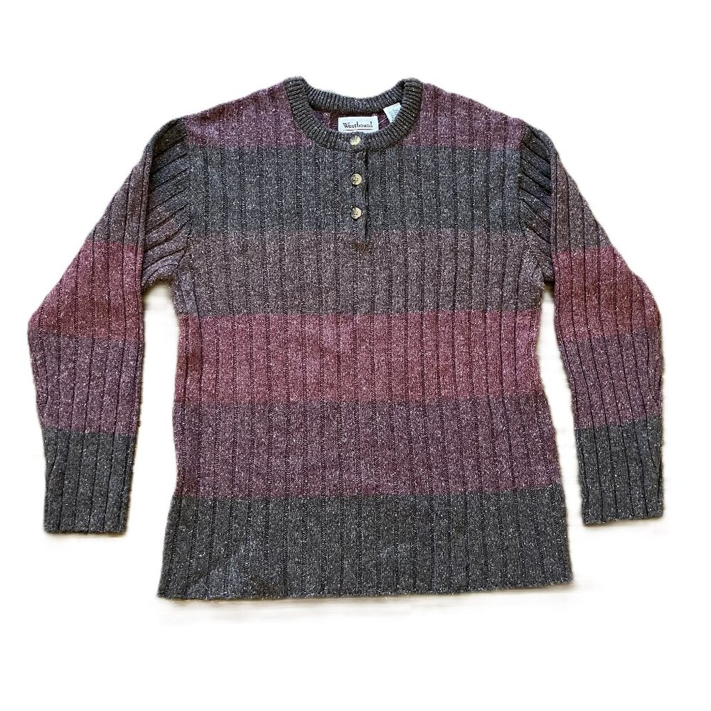 Westbound Ribbed Knit Pullover Sweater Grey/Purple Ombre Stripe Vintage 90s
